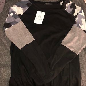 Color block camo top